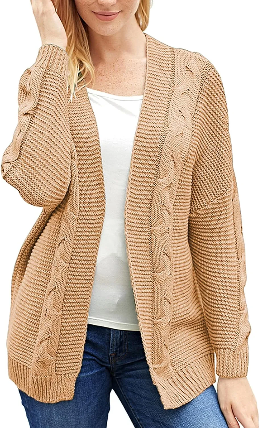 Astylish Womens 2023 Open Front Long Sleeve Chunky Knit Cardigan Sweaters Loose Outwear Coat