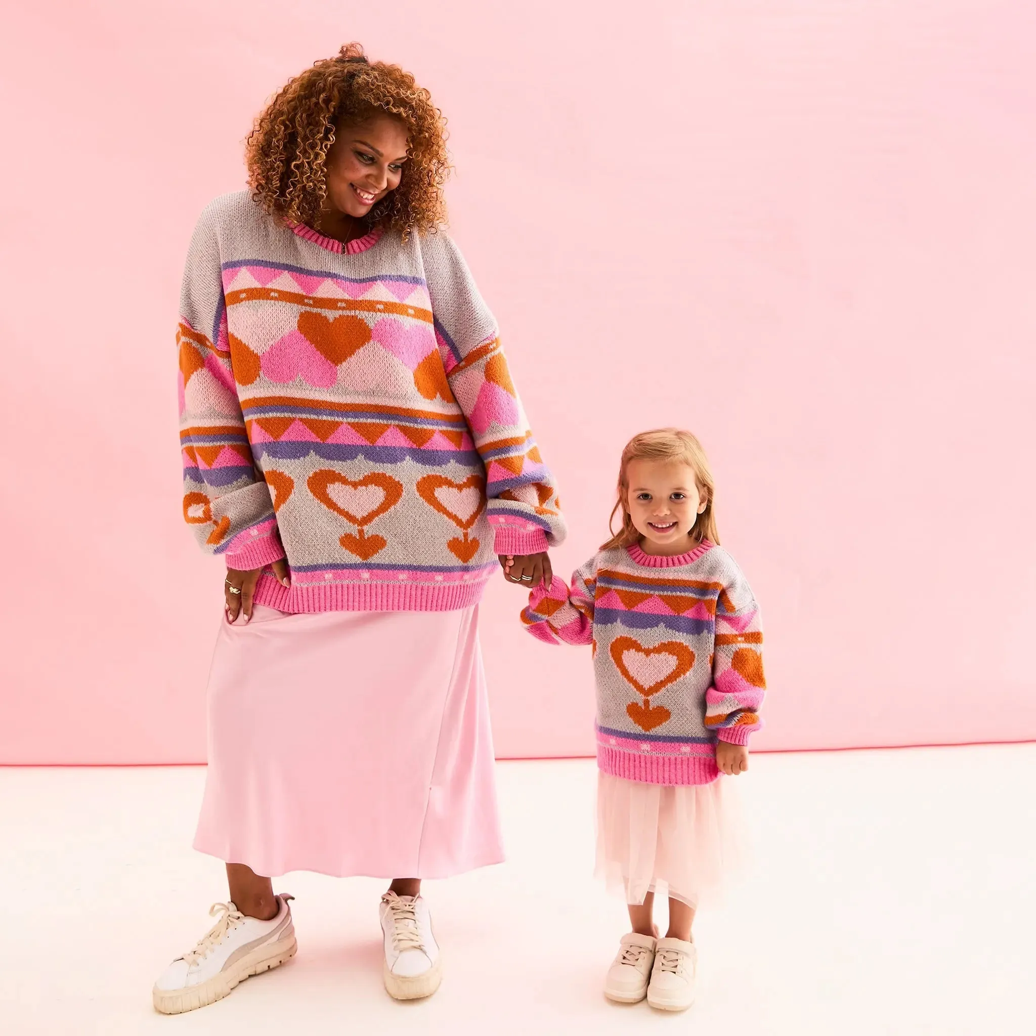 Blue Poppy Heart Intarsia Balloon Sleeve Oversized Jumper