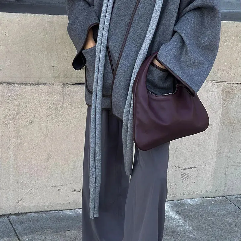 Chic dark gray v-neck coat blanket coat fall coat with belt