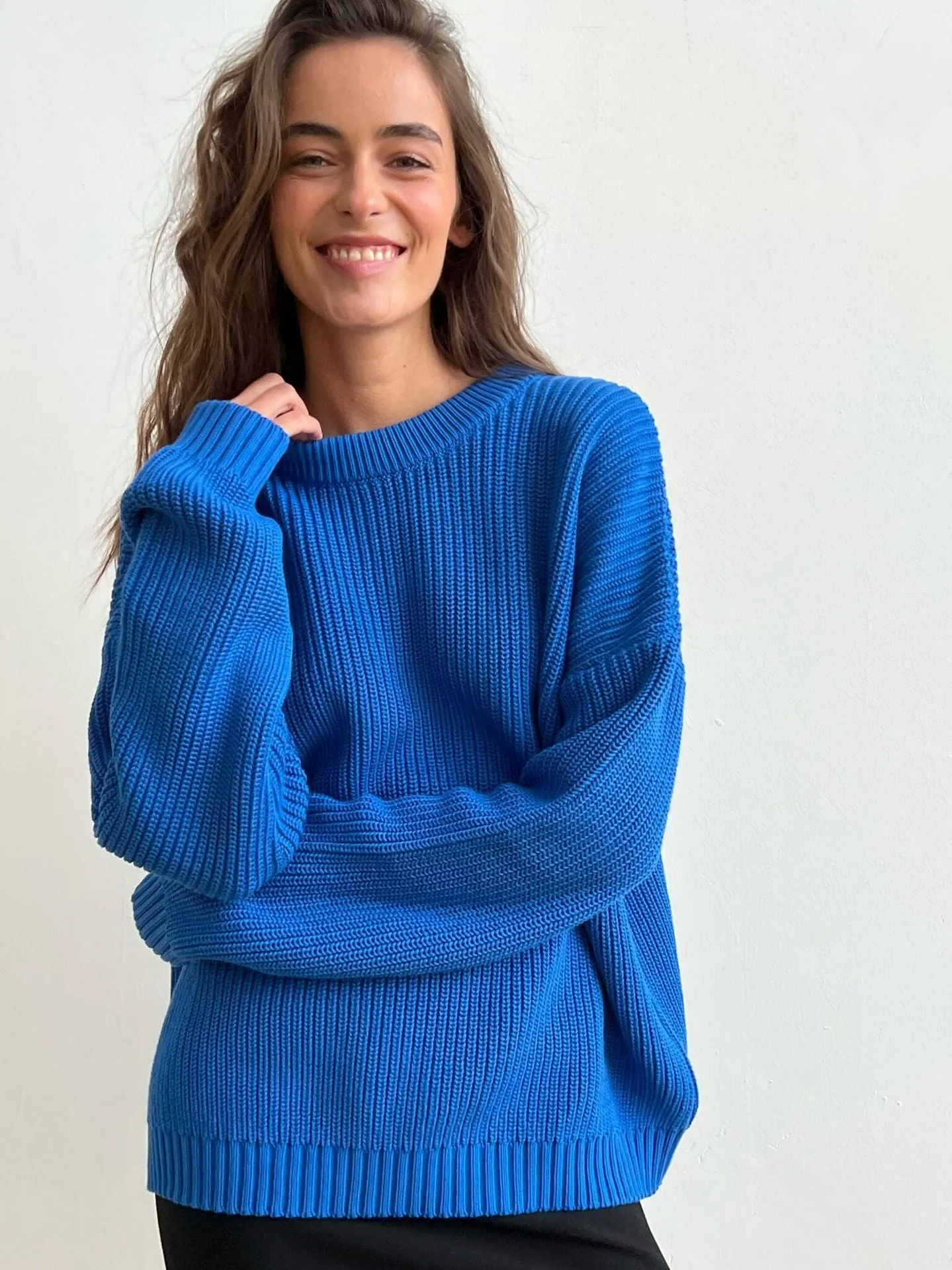 Chunky Round Neck Long Sleeve Loose Knit Sweater