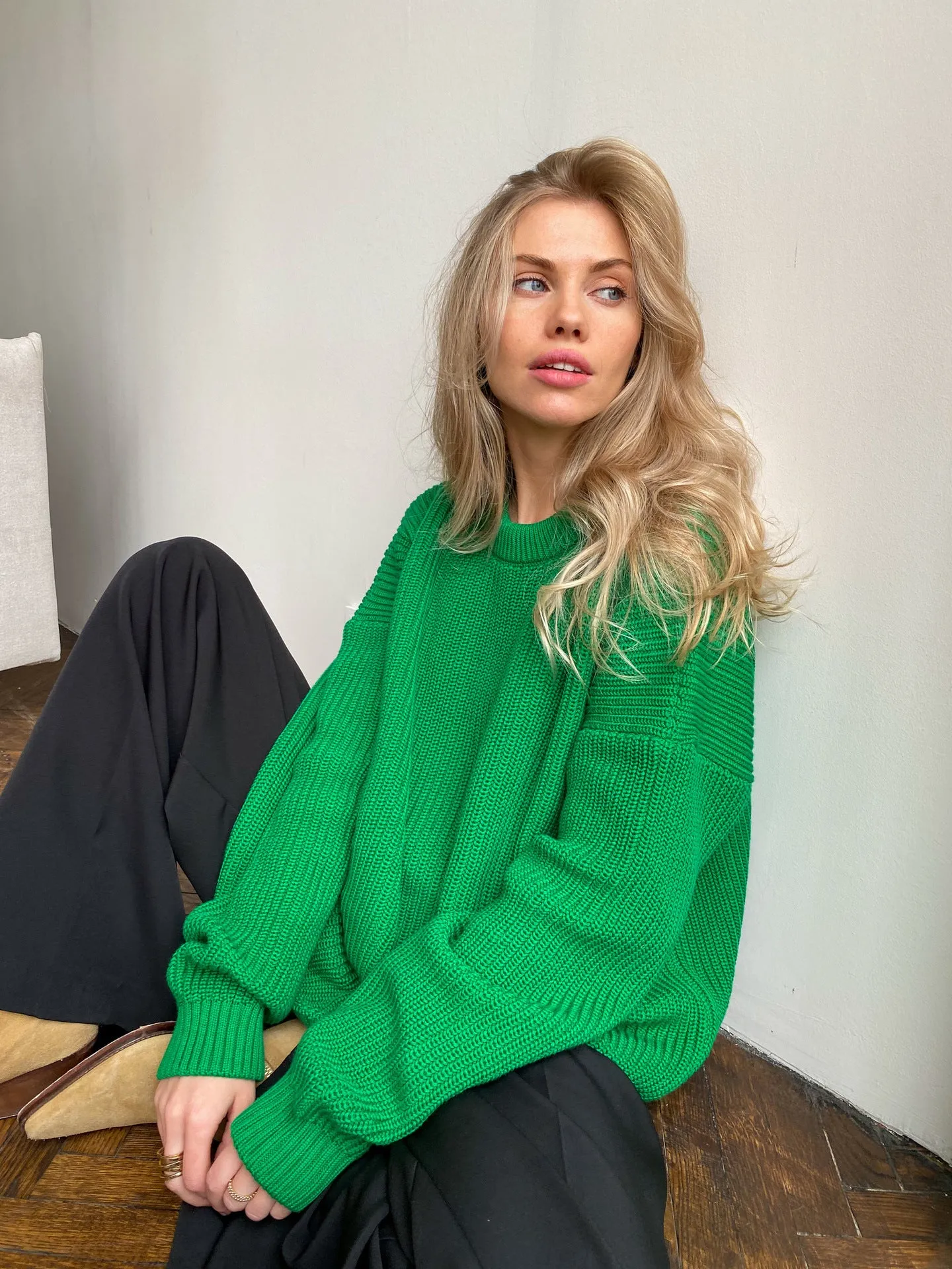 Chunky Round Neck Long Sleeve Loose Knit Sweater