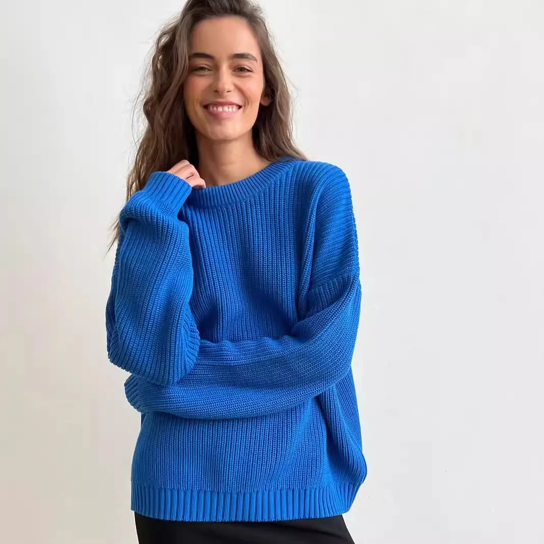 Chunky Round Neck Long Sleeve Loose Knit Sweater