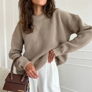 Chunky Round Neck Long Sleeve Loose Knit Sweater