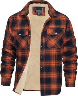 EKLENTSON Men's Flannel Shirt Jacket Thick Fleece Lined Jackets Plaid Sherpa Jacket Cotton Winter Jackets With 5 Pockets