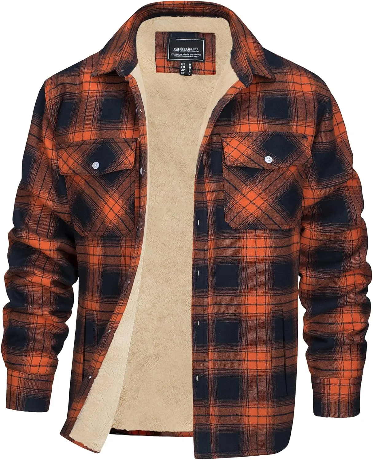 EKLENTSON Men's Flannel Shirt Jacket Thick Fleece Lined Jackets Plaid Sherpa Jacket Cotton Winter Jackets With 5 Pockets