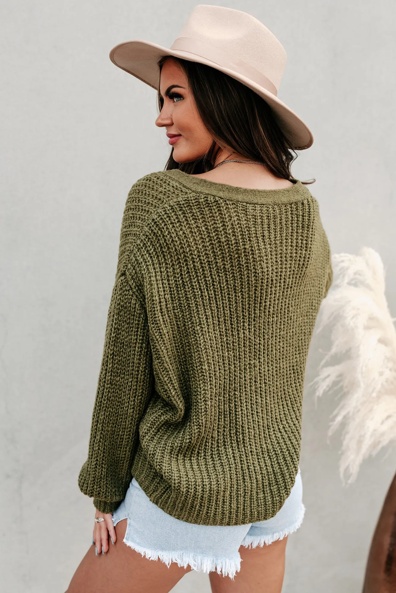 Good As Always Button-Front Chunky Knit Cardigan (Olive)