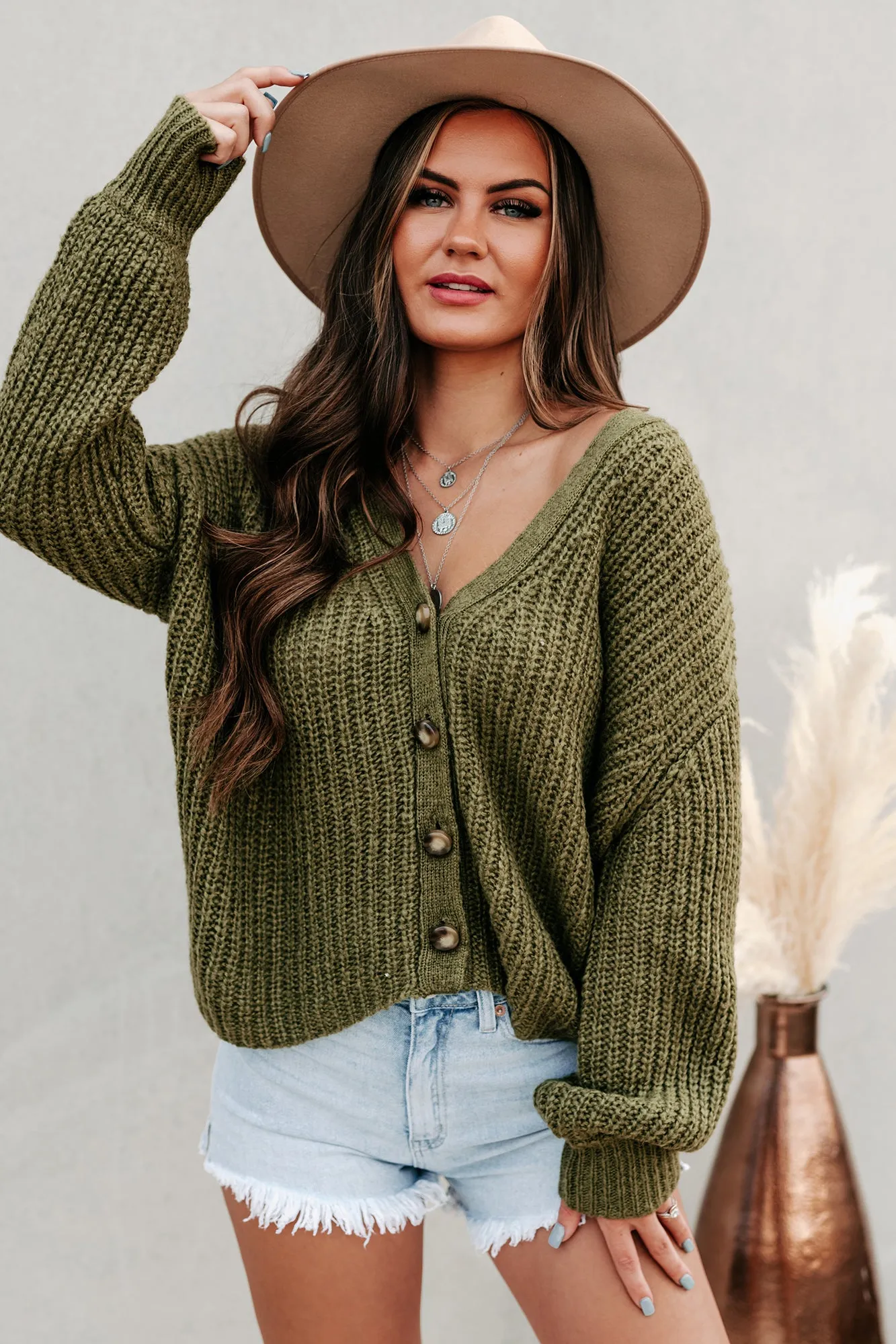 Good As Always Button-Front Chunky Knit Cardigan (Olive)