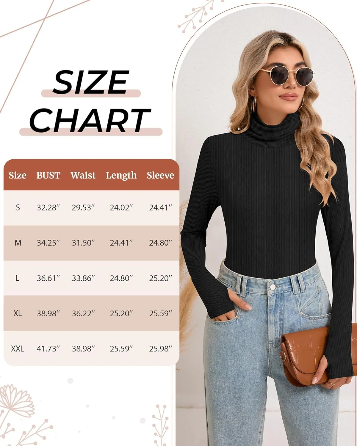 Huukeay 3 Pack Women's Long Sleeve Turtleneck Tops, Slim Fit Ribbed Pullover with Thumbhole Mock Neck T-Shirts Underwear Top
