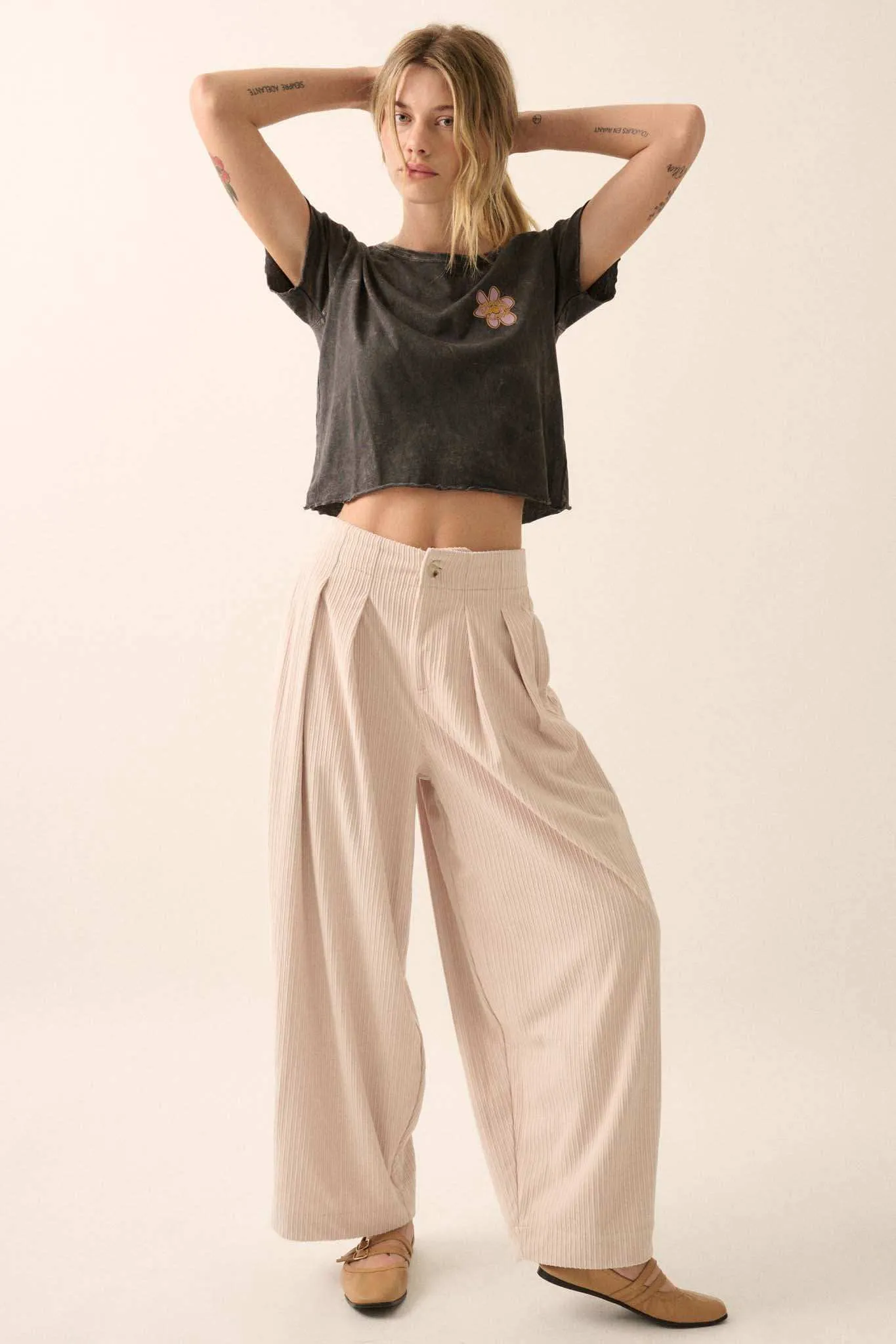 Into the Groove Pleated Wide-Leg Corduroy Pants