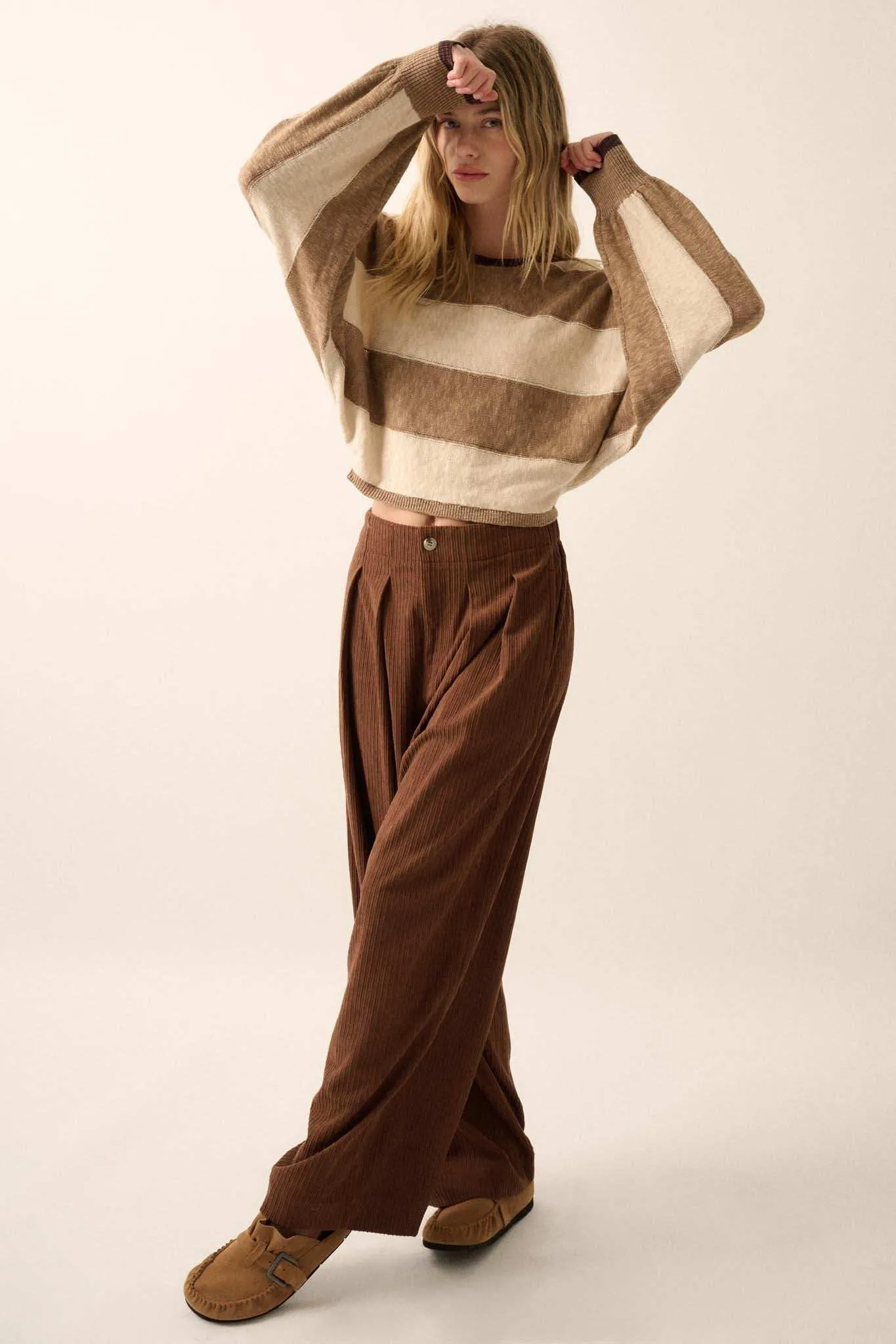 Into the Groove Pleated Wide-Leg Corduroy Pants