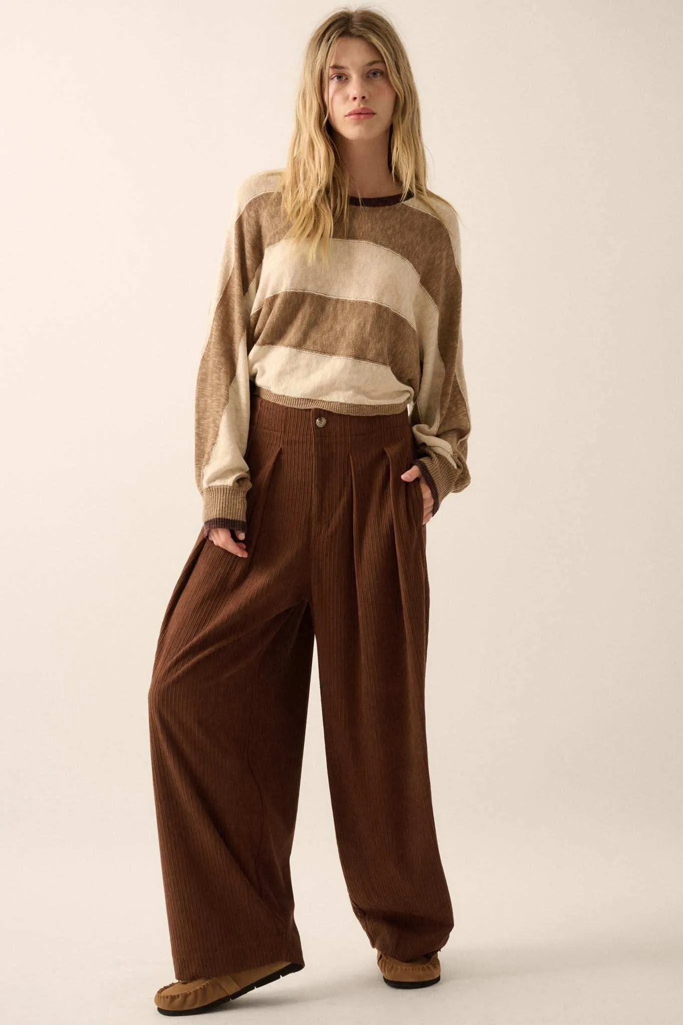 Into the Groove Pleated Wide-Leg Corduroy Pants