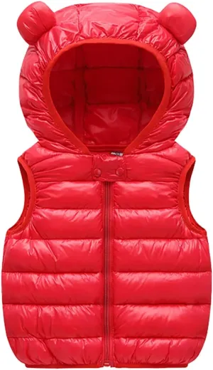 Kids Boys Girls Winter Warm Down Padded Vest Hooded Zipper Sleeveless Jacket aistcoat Outwear Down (Red, 3-6 Months)