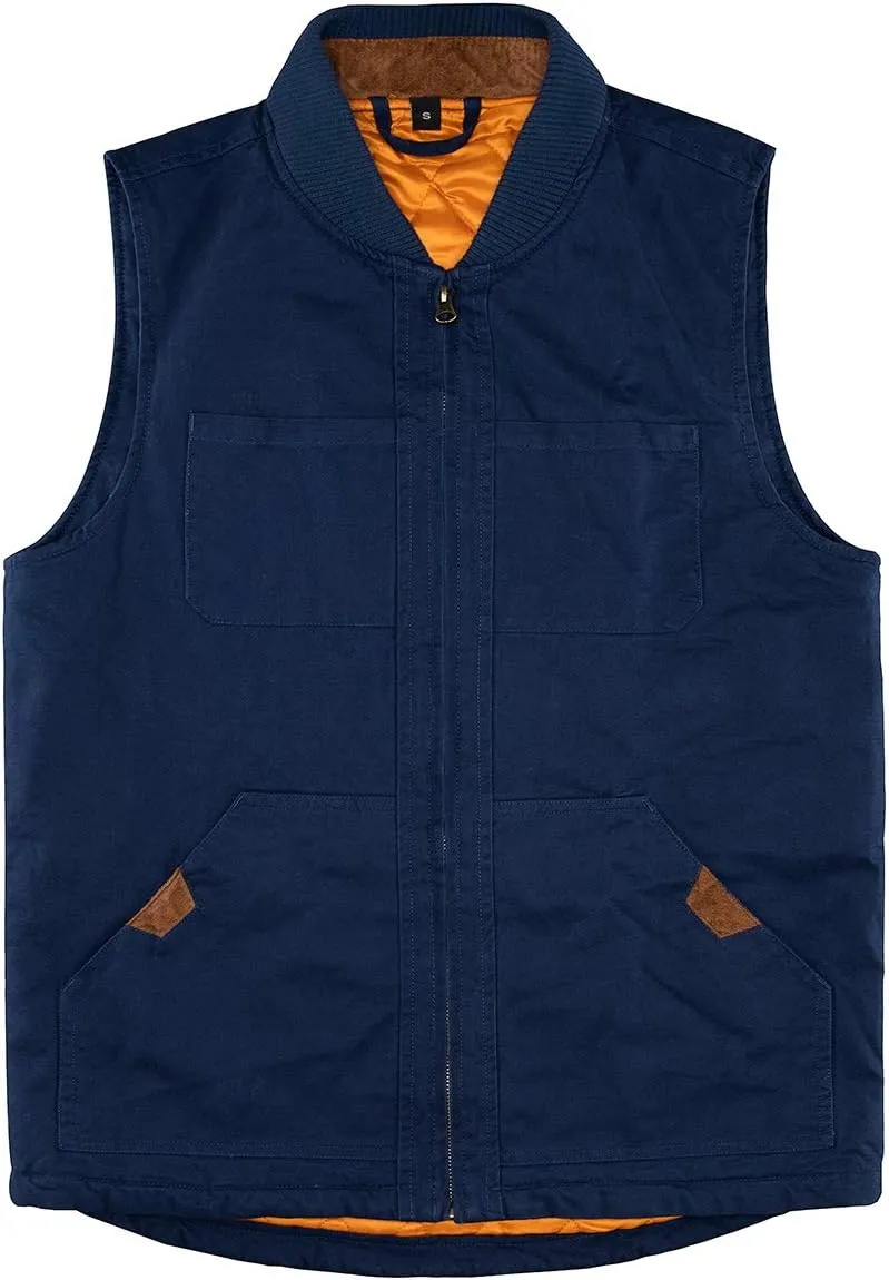 Lisskolo Men's Quilted Lined Vest Washed Canvas Winter Warm Outdoor Hunting Work Utility Travel Vest Jacket