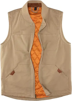 Lisskolo Men's Quilted Lined Vest Washed Canvas Winter Warm Outdoor Hunting Work Utility Travel Vest Jacket