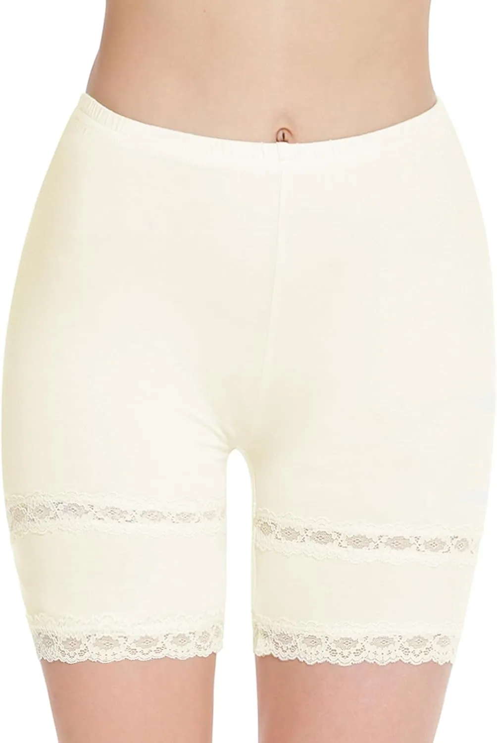 MANCYFIT Slip Shorts for Women Lace Trim Short Leggings Stretch Mid Thigh Undershorts