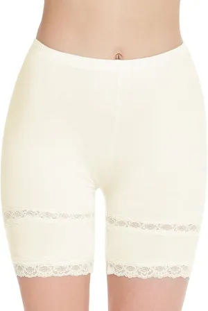 MANCYFIT Slip Shorts for Women Lace Trim Short Leggings Stretch Mid Thigh Undershorts