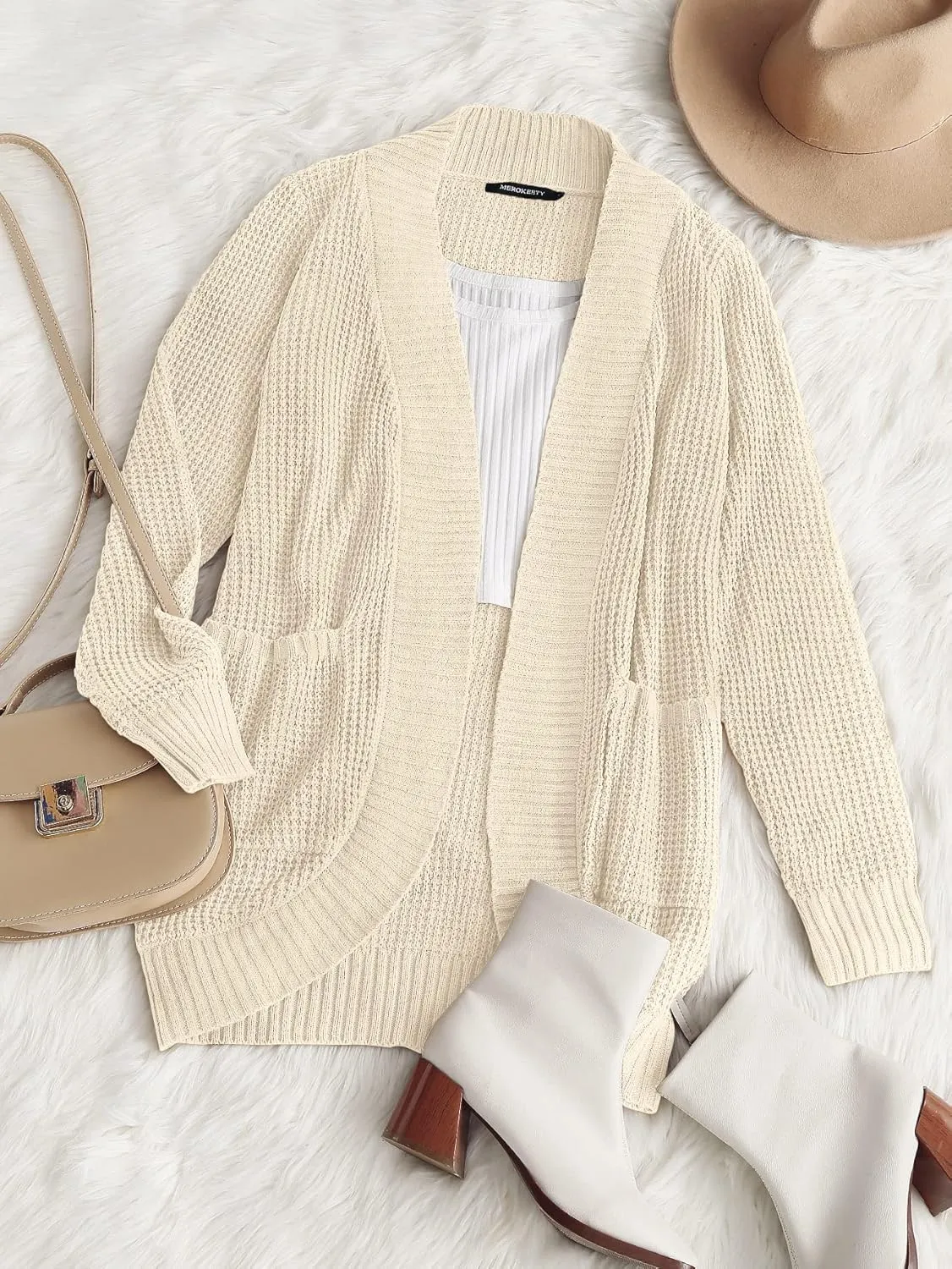 MEROKEETY Womens Long Sleeve Open Front Cardigans Chunky Knit Draped Sweaters Outwear