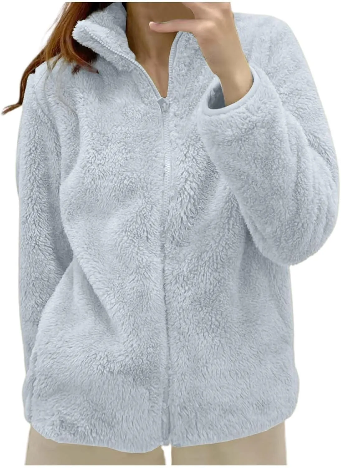 Sherpa Jacket Women Lightweight Fleece Zip Up Jackets Long Sleeve Cozy Soft Fluffy Fuzzy Sweater Coats with Pockets