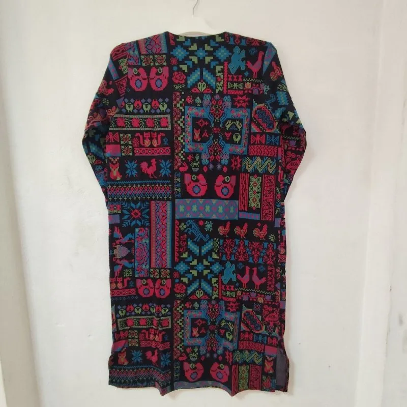 Shreemvell Jacquard Knit Fleece Organic Cotton Fabric Long House Dress for Women's