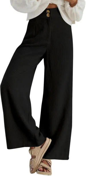 Sidefeel Corduroy Pants for Women 2025 Casual High Waisted Double Buttoned Stretchy Loose Fit Wide Leg Pants with Pockets