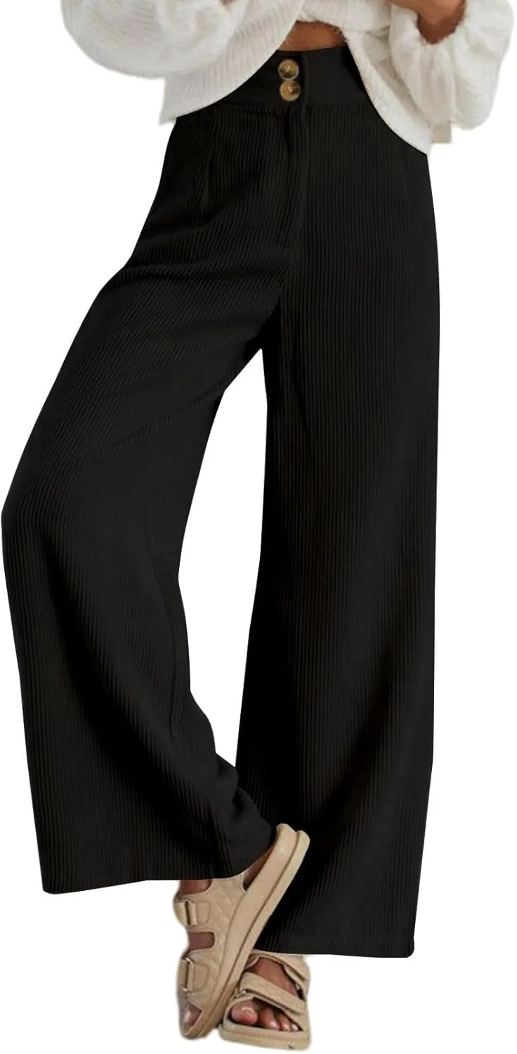 Sidefeel Corduroy Pants for Women 2025 Casual High Waisted Double Buttoned Stretchy Loose Fit Wide Leg Pants with Pockets