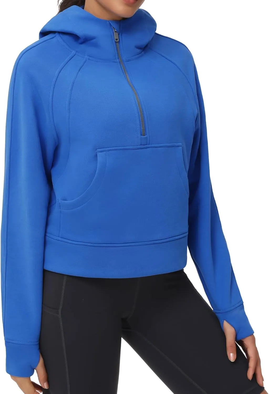 THE GYM PEOPLE Womens' Hoodies Half Zip Long Sleeve Fleece Crop Pullover Sweatshirts with Pockets Thumb Hole