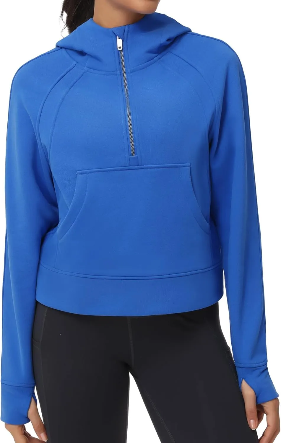 THE GYM PEOPLE Womens' Hoodies Half Zip Long Sleeve Fleece Crop Pullover Sweatshirts with Pockets Thumb Hole