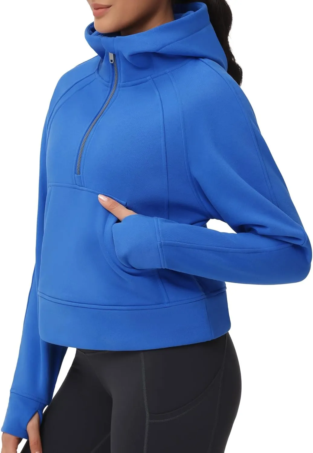 THE GYM PEOPLE Womens' Hoodies Half Zip Long Sleeve Fleece Crop Pullover Sweatshirts with Pockets Thumb Hole