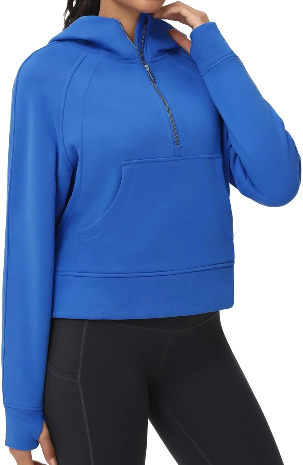 THE GYM PEOPLE Womens' Hoodies Half Zip Long Sleeve Fleece Crop Pullover Sweatshirts with Pockets Thumb Hole