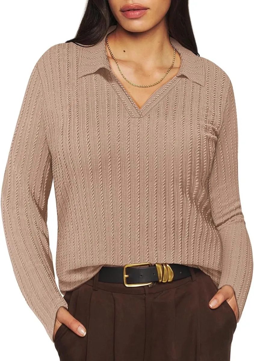 TIYOMI Plus Size Polo Shirts Knitted Long Sleeve Tops for Women XL-5XL