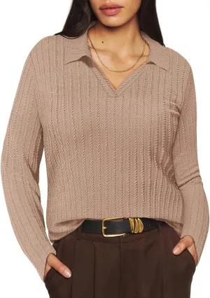 TIYOMI Plus Size Polo Shirts Knitted Long Sleeve Tops for Women XL-5XL