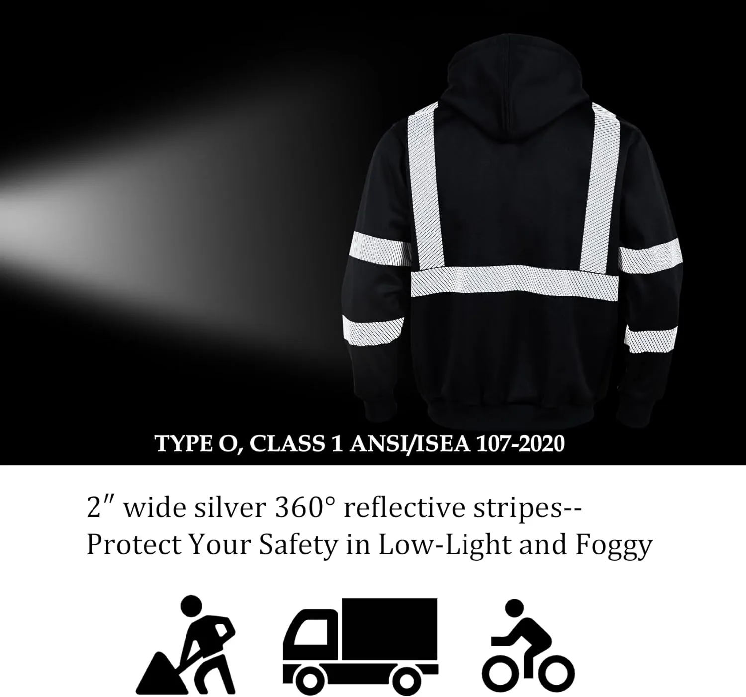 VENDACE High Visibility ANSI Class 3 Reflective Safety Fleece Sweatshirt Hoodie for Men Hi Vis Hoodies Zipper Jacket