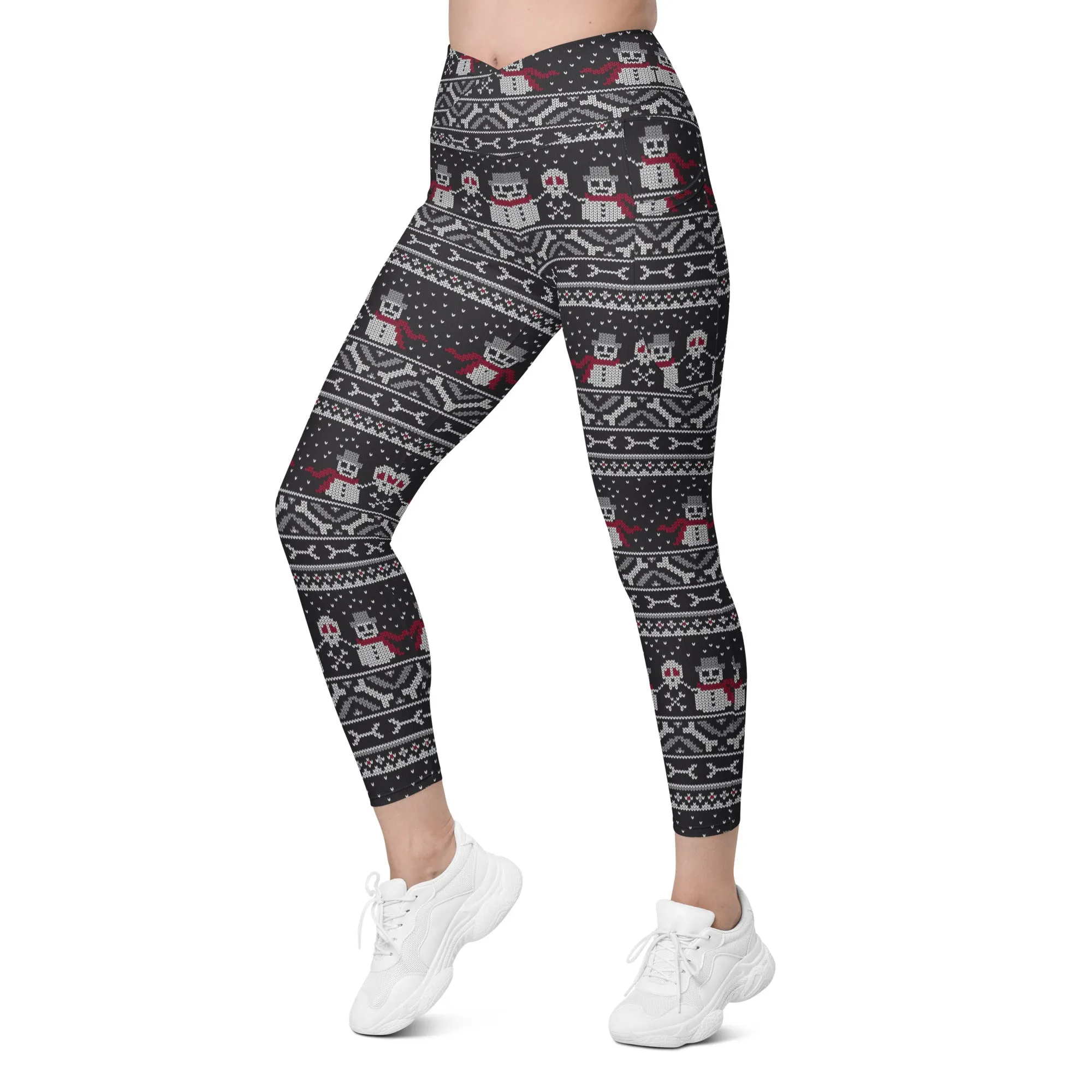 Vintage Goth Knitted Print Crossover Leggings With Pockets