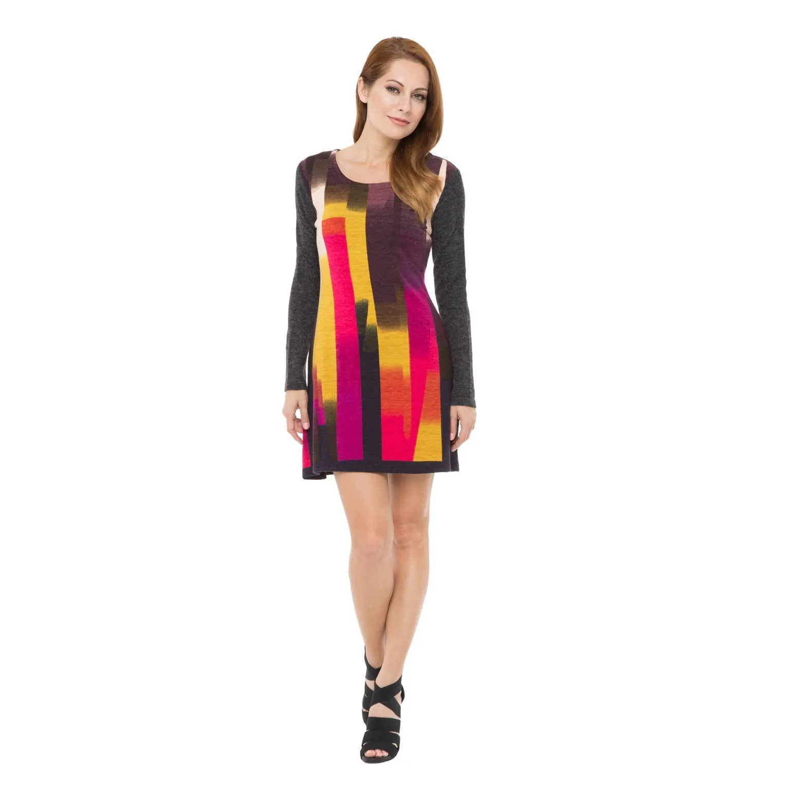 Vintage TV Color Bars Knitted Dress | Long Sleeve Fall Winter Tunic [Sizes SM-XL]