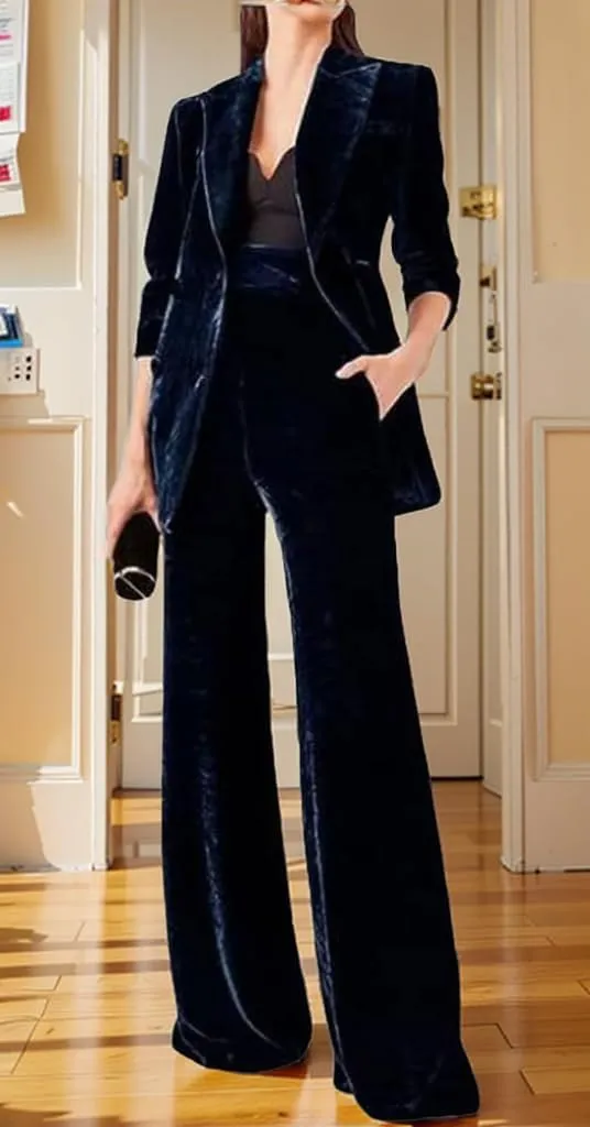 Women's Double Breasted Velvet Suit, 2 Piece Business Meetings and Office wear, Wedding banquets, Dinners and Dances