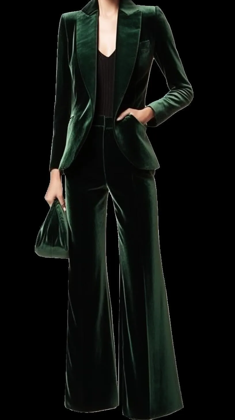 Women's Double Breasted Velvet Suit, 2 Piece Business Meetings and Office wear, Wedding banquets, Dinners and Dances