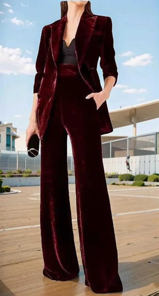 Women's Double Breasted Velvet Suit, 2 Piece Business Meetings and Office wear, Wedding banquets, Dinners and Dances