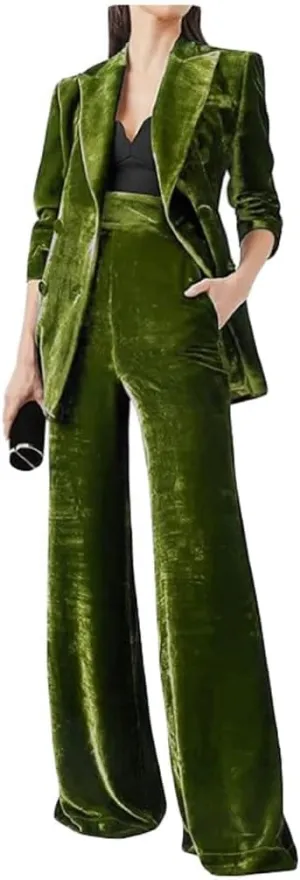 Women's Double Breasted Velvet Suit, 2 Piece Business Meetings and Office wear, Wedding banquets, Dinners and Dances