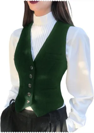 Women's Wool Blend Waistcoat V Neck Sleeveless Jacket Fully Lined Suit Vests