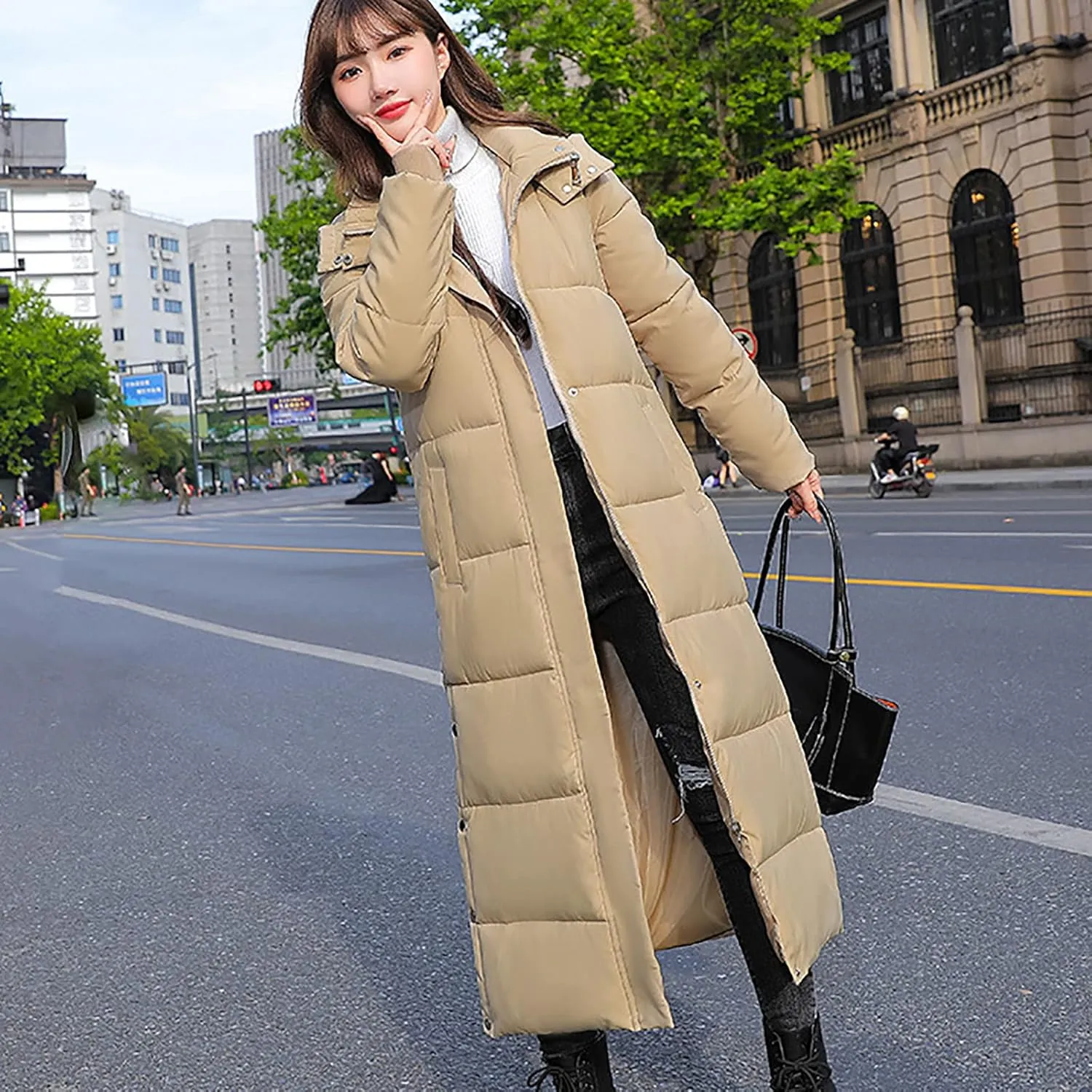 XUNRYAN Winter Jackets for Women Long Parka Puffer Coat Hooded Thicken Quilted Ankle Length Maxi Long Coats Anorak Outwear
