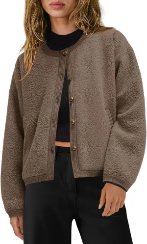 Yanekop Womens Sherpa Jacket Button Down Fleece Winter Coat Fuzzy Jackets Chunky Cardigan Sweaters Open Knit Sweater