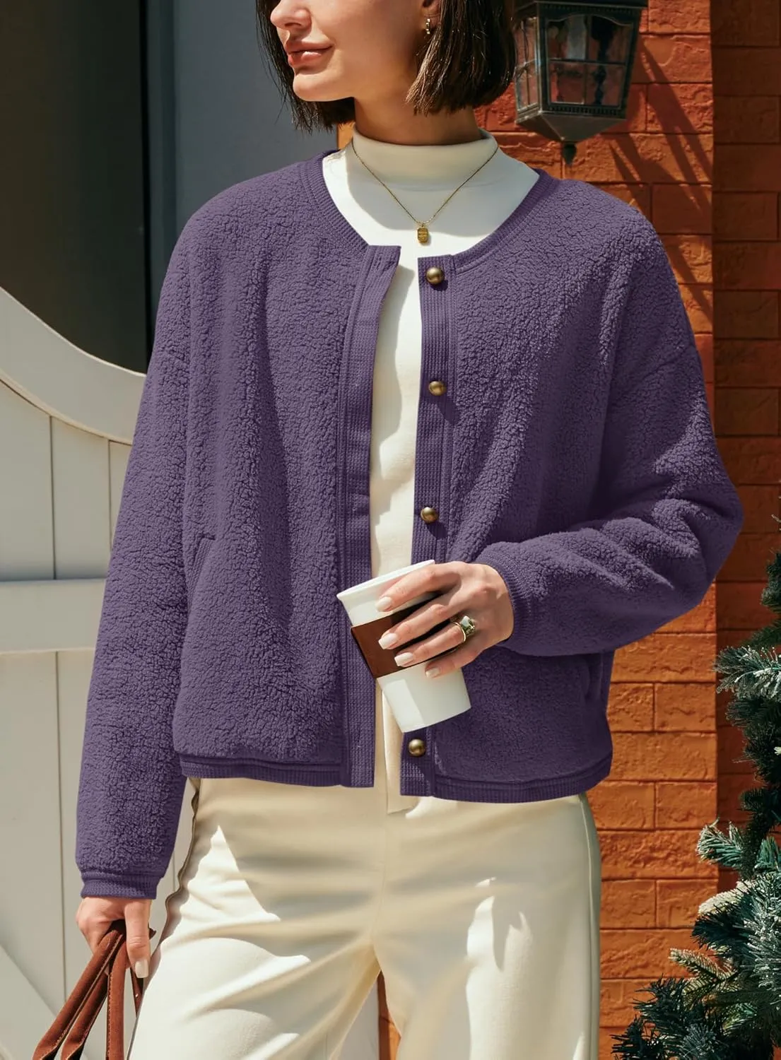 Yanekop Womens Sherpa Jacket Button Down Fleece Winter Coat Fuzzy Jackets Chunky Cardigan Sweaters Open Knit Sweater