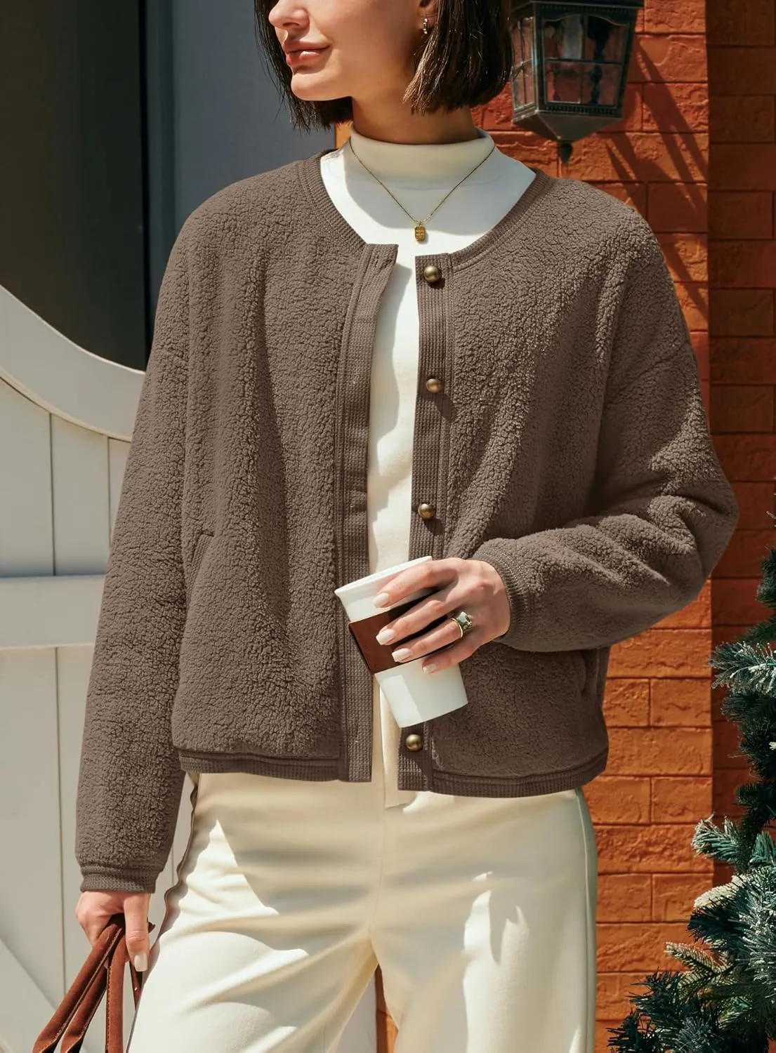 Yanekop Womens Sherpa Jacket Button Down Fleece Winter Coat Fuzzy Jackets Chunky Cardigan Sweaters Open Knit Sweater