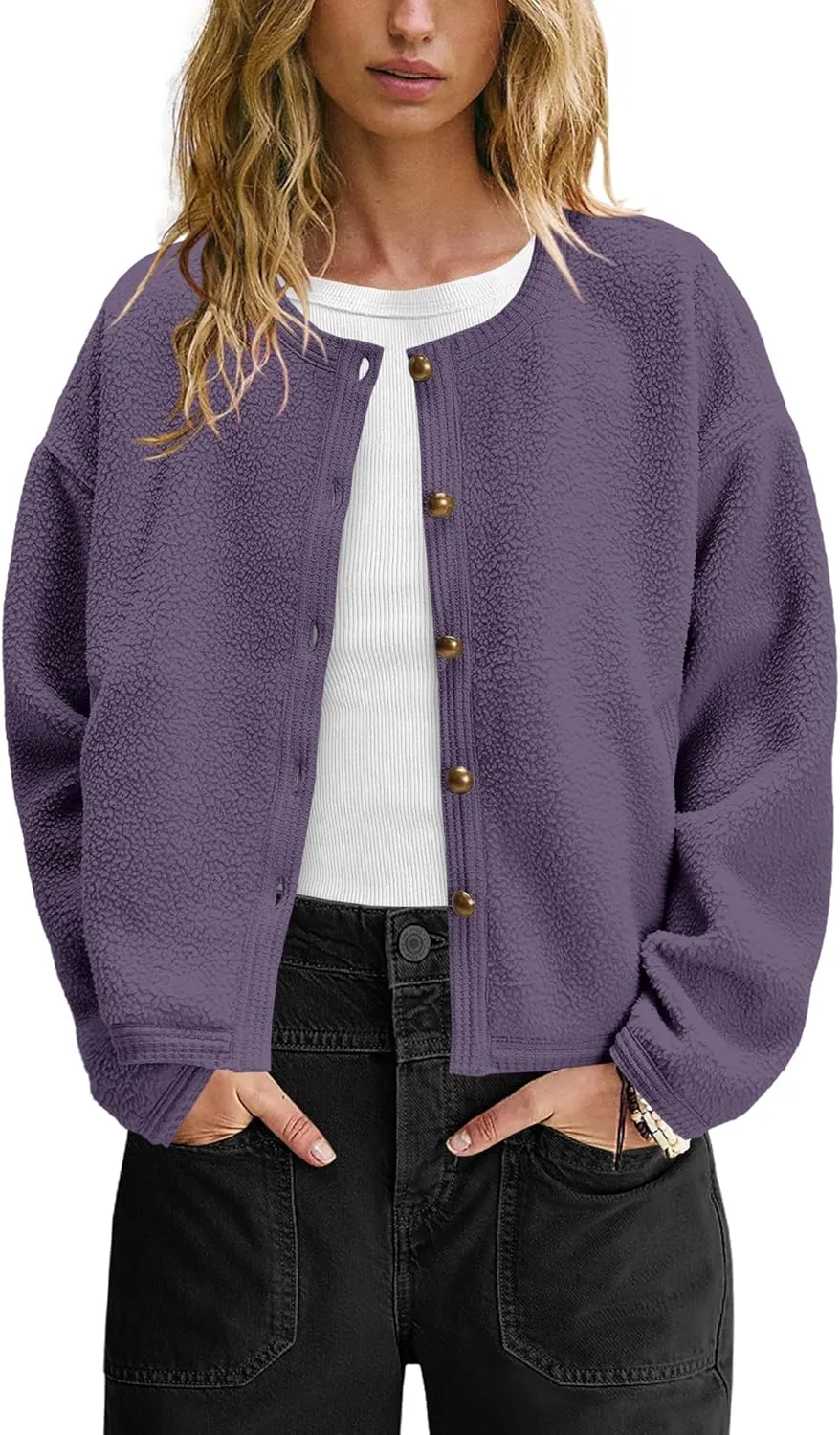 Yanekop Womens Sherpa Jacket Button Down Fleece Winter Coat Fuzzy Jackets Chunky Cardigan Sweaters Open Knit Sweater