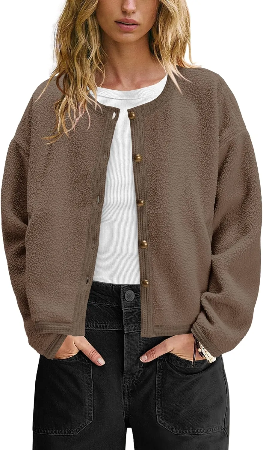 Yanekop Womens Sherpa Jacket Button Down Fleece Winter Coat Fuzzy Jackets Chunky Cardigan Sweaters Open Knit Sweater