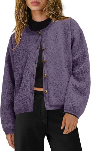 Yanekop Womens Sherpa Jacket Button Down Fleece Winter Coat Fuzzy Jackets Chunky Cardigan Sweaters Open Knit Sweater