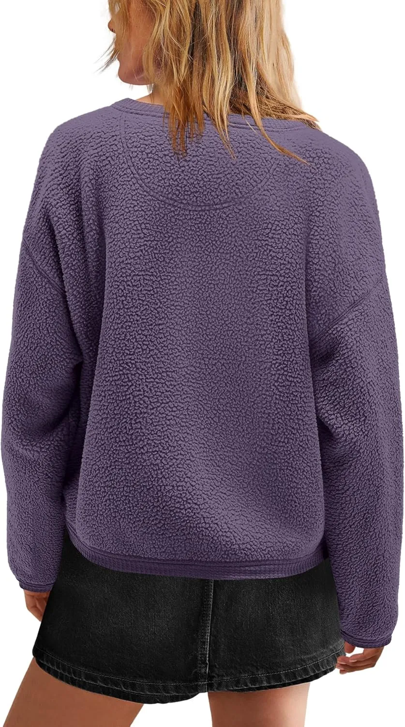 Yanekop Womens Sherpa Jacket Button Down Fleece Winter Coat Fuzzy Jackets Chunky Cardigan Sweaters Open Knit Sweater