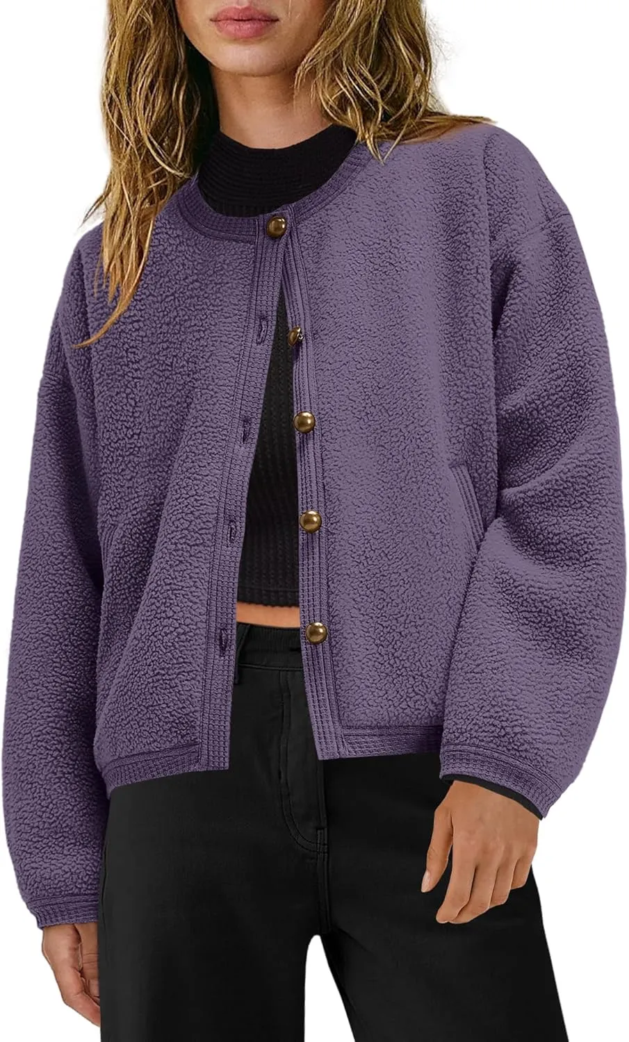 Yanekop Womens Sherpa Jacket Button Down Fleece Winter Coat Fuzzy Jackets Chunky Cardigan Sweaters Open Knit Sweater