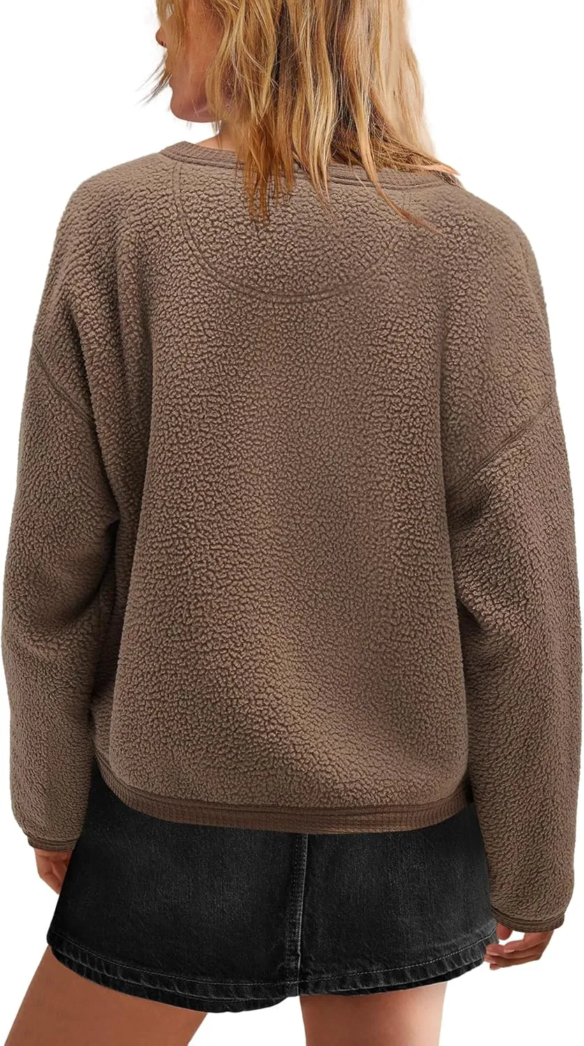 Yanekop Womens Sherpa Jacket Button Down Fleece Winter Coat Fuzzy Jackets Chunky Cardigan Sweaters Open Knit Sweater