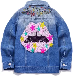 YIYI Little Girls Denim Jacket Button Down Jean Jakcets Long Sleeve Denim Coat Outwear